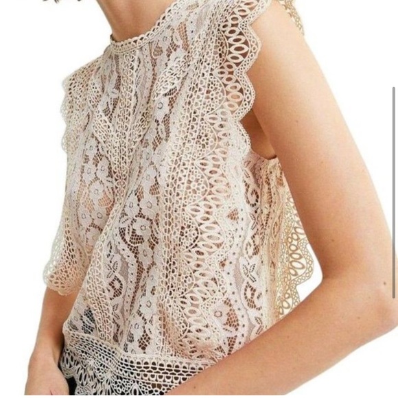 Zara Blush Pink/Beige Lace Cap Sleeves Floral Lace Doily Top, Small - Picture 3 of 13